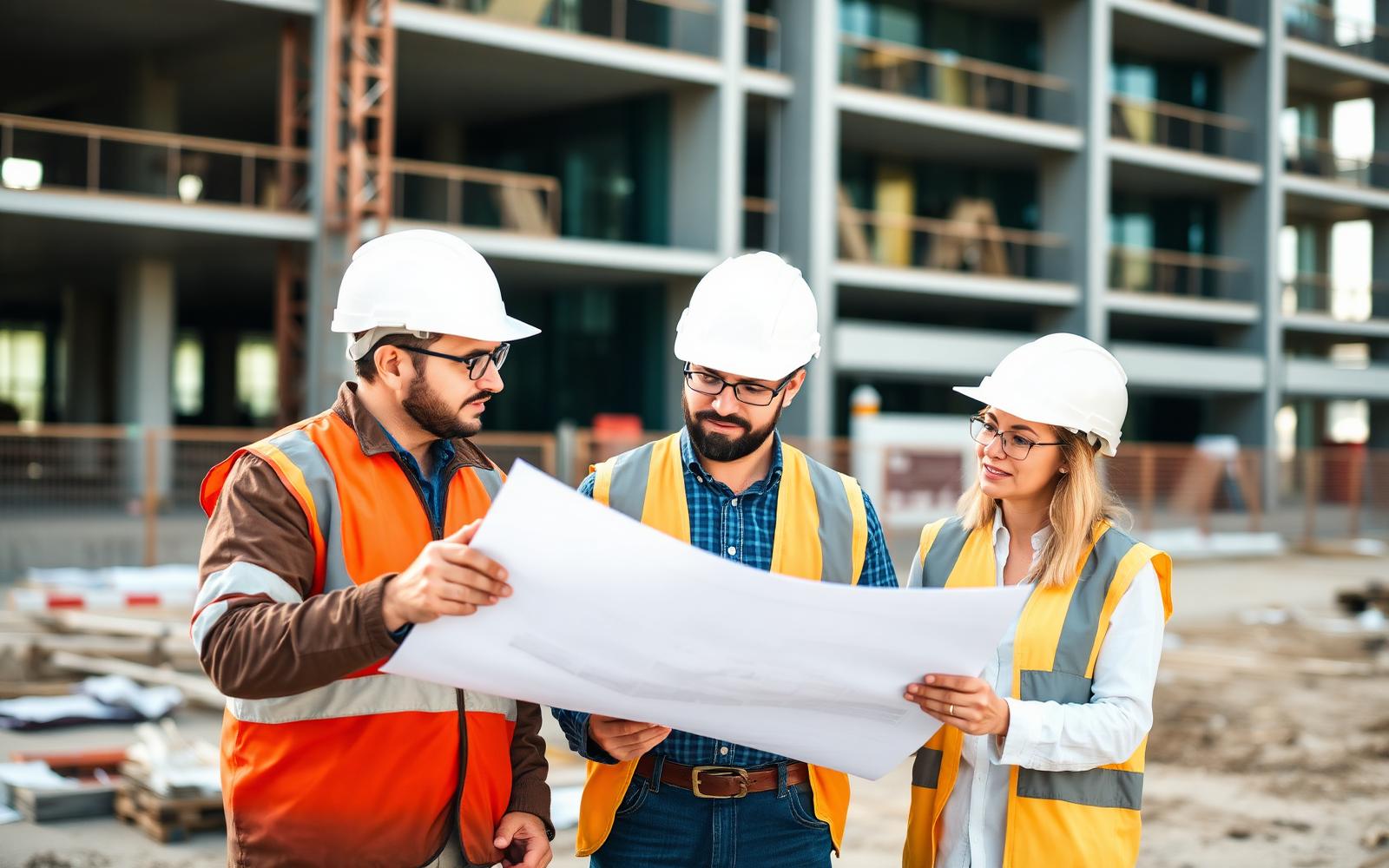 Lalav Group engineering team reviewing drawings on a construction site
