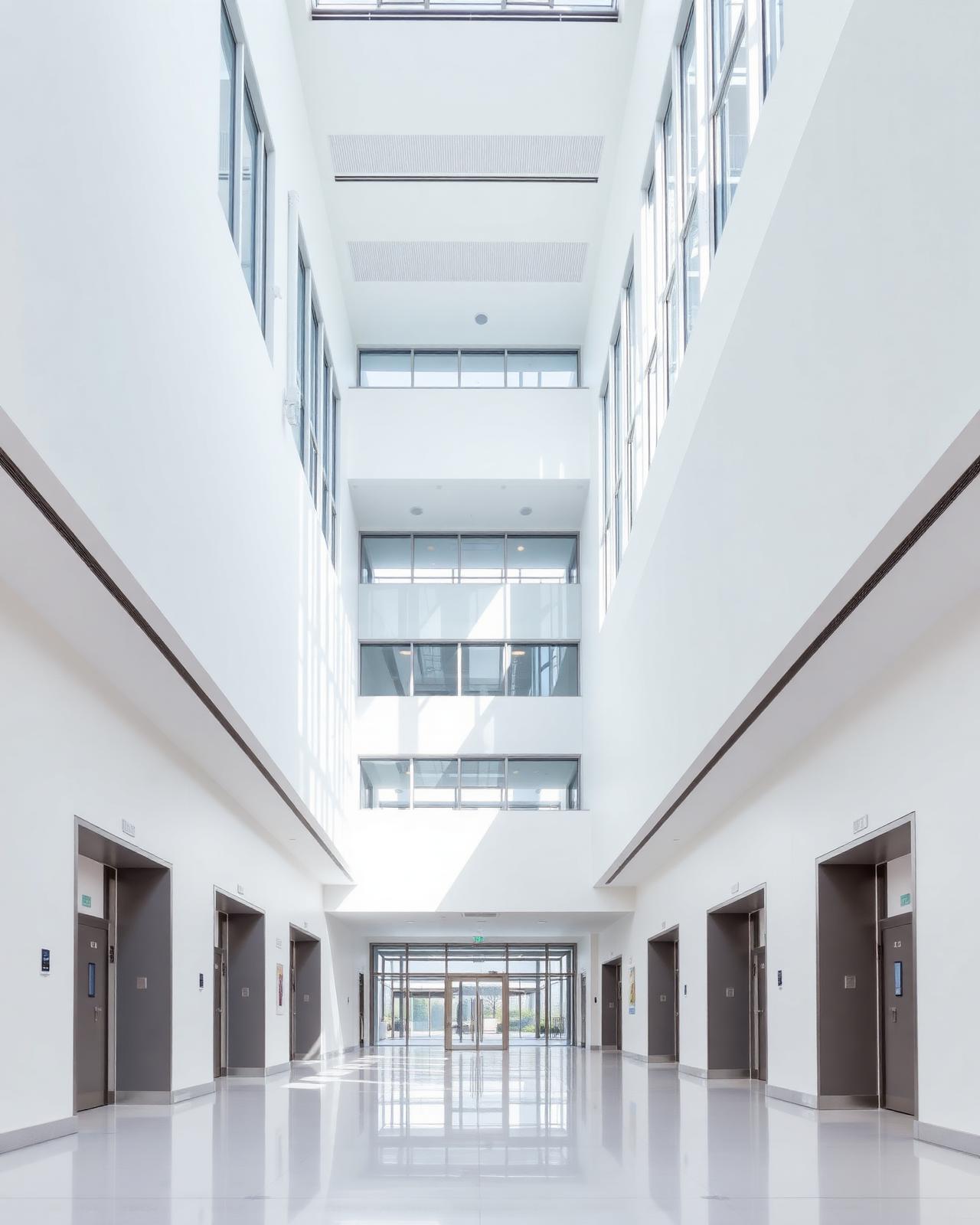 Bright modern hospital atrium with natural light